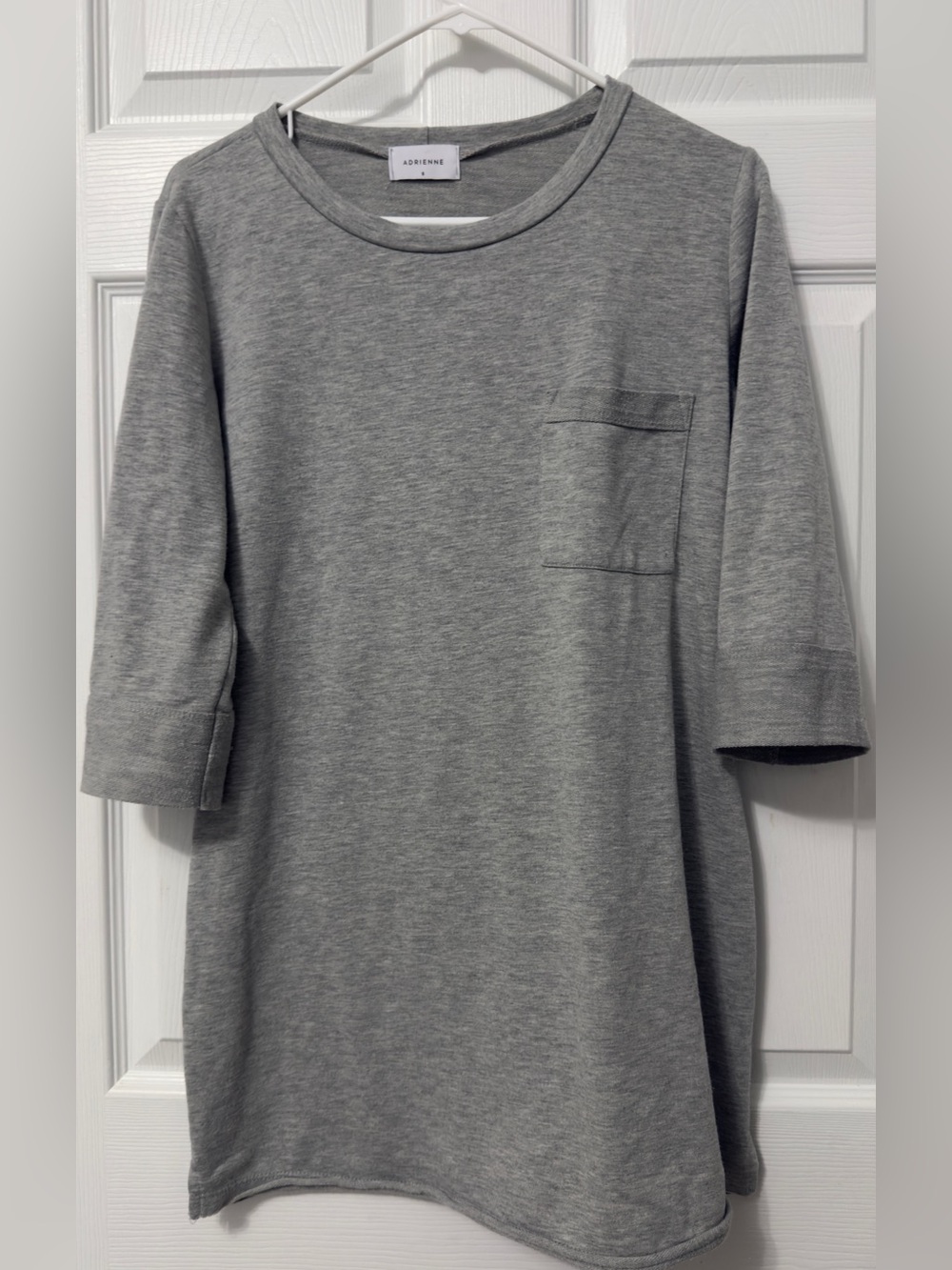 Adrienne women’s Heather Gray Short Sleeve Crew with uChest Pocket